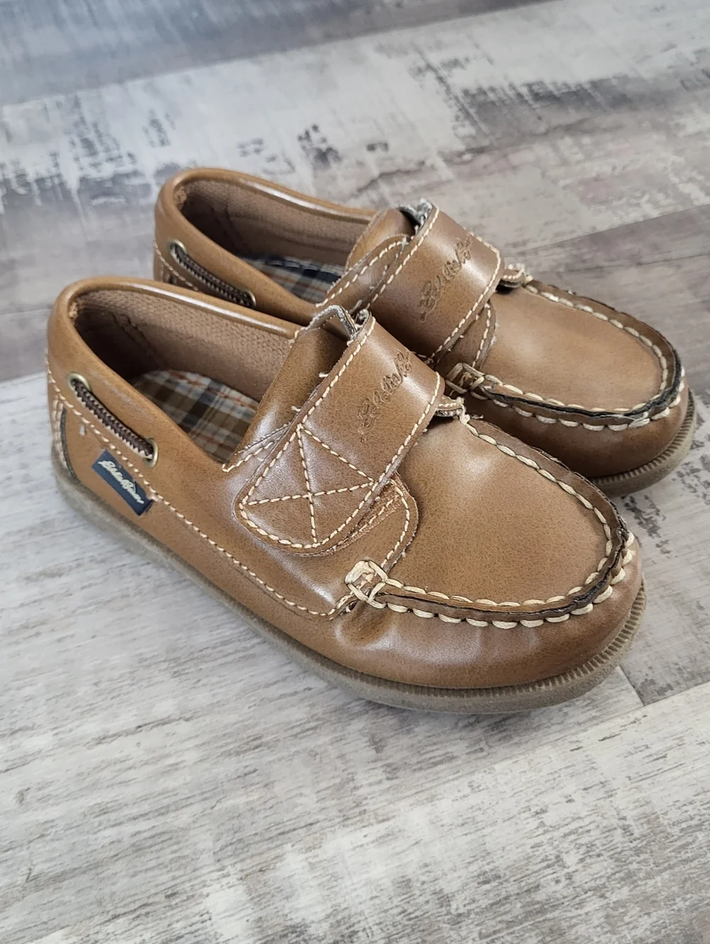 Eddie Bauer Toddler Boy Velcro Boat Dress Shoes Brown Farmer Old Money Church